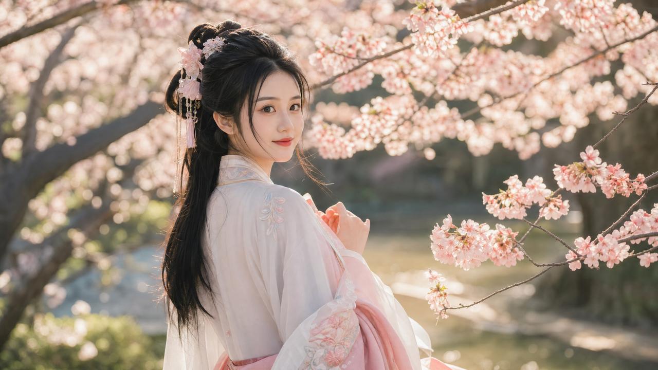 母狗-母狗传媒演示：春日汉服写真·古风与樱花的邂逅